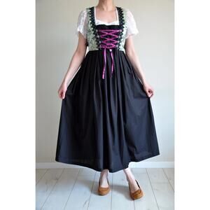 Dirndl.com Josephine Dress Black Purple Folk Oktoberfest Halloween Costume SZ M